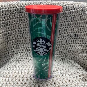 Starbucks Tropical Green 24 oz. Tumbler with Red Lid; no straw 
Cold drinks only